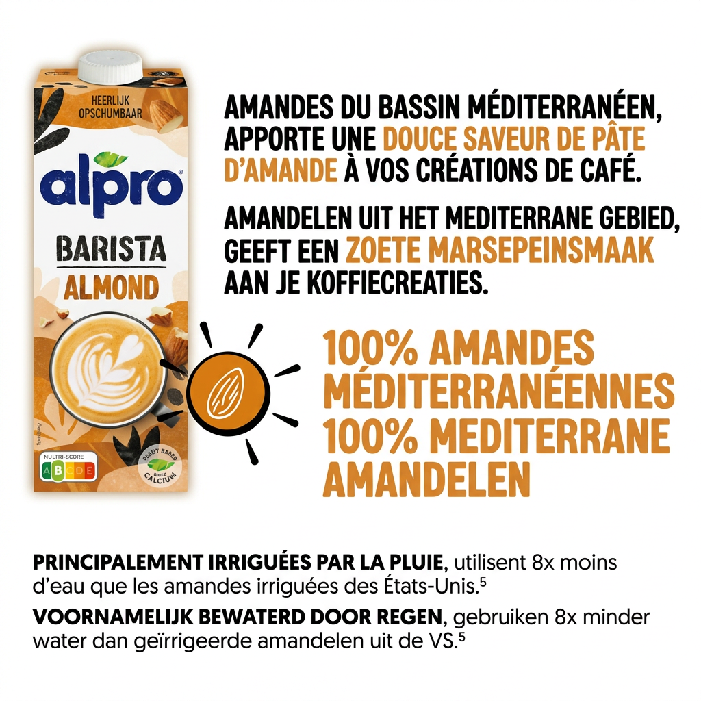 ALPRO Barista Amande Boisson Végétale Professionnel Parfaite pour le Café Sans Lactose 8x1L

