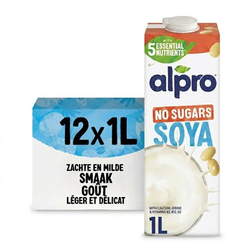 ALPRO Soja sans sucres – Boisson végétale au soja – 100 % végétale – Source de calcium et vitamines – Sans lactose – 12 × 1L