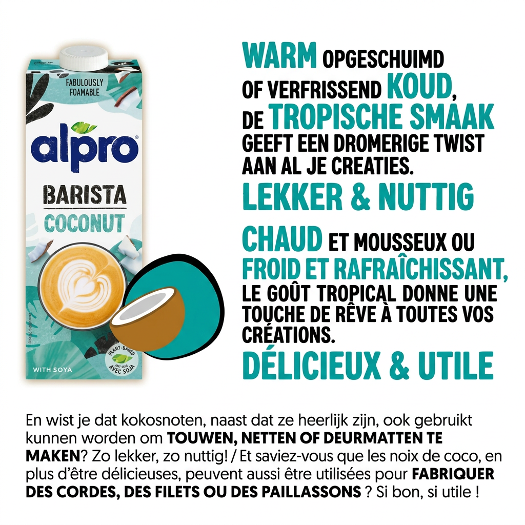ALPRO Barista Coco & Soja Boisson Végétale Professionnel Parfaite pour le Café Sans Lactose 8x1L
